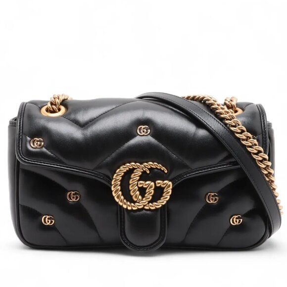 GUCCI Handbags - Gucci GG Marmont Leather Chain Shoulder Bag Black 443497 2-way - COA included